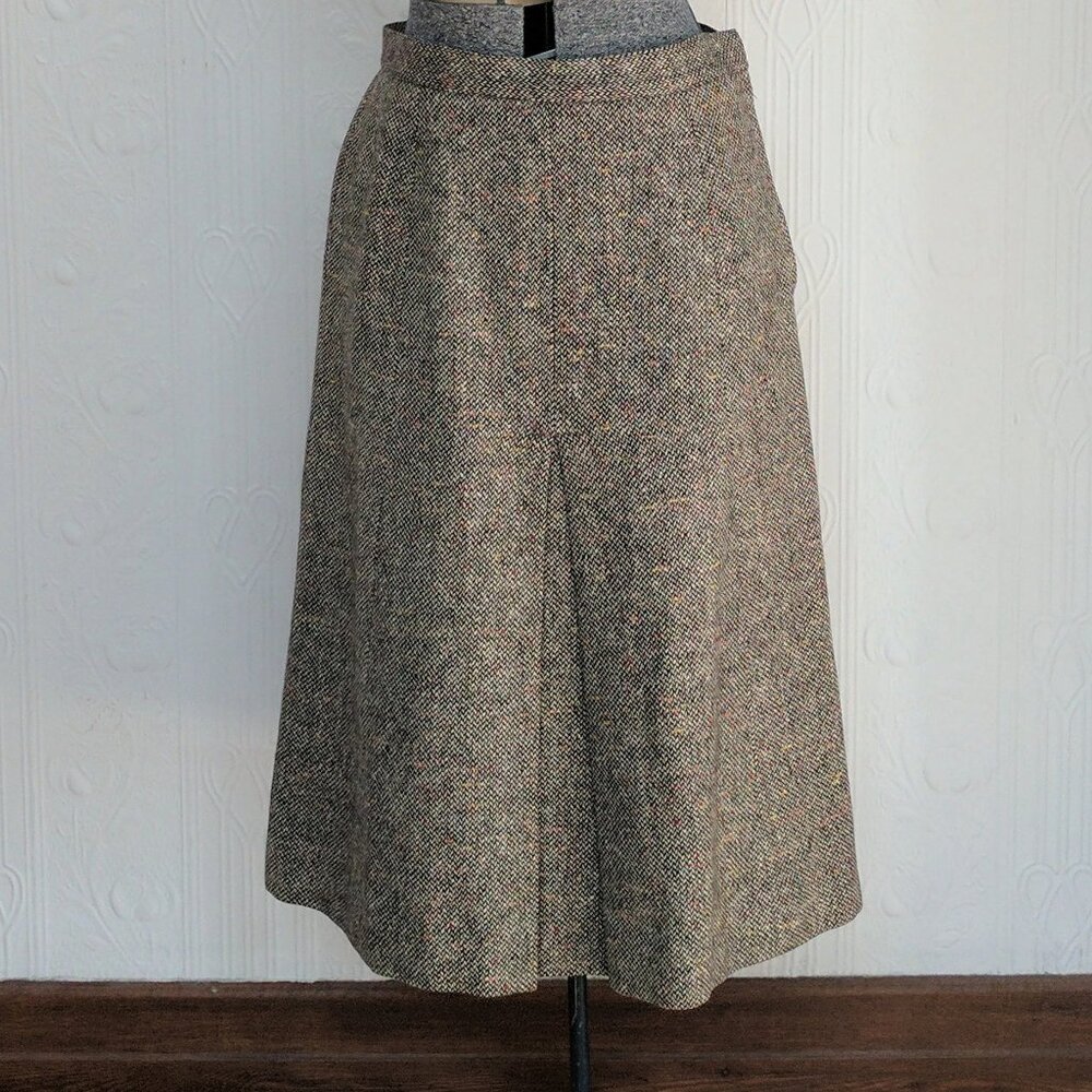 70's Aquascutum brown tweed A-line skirt